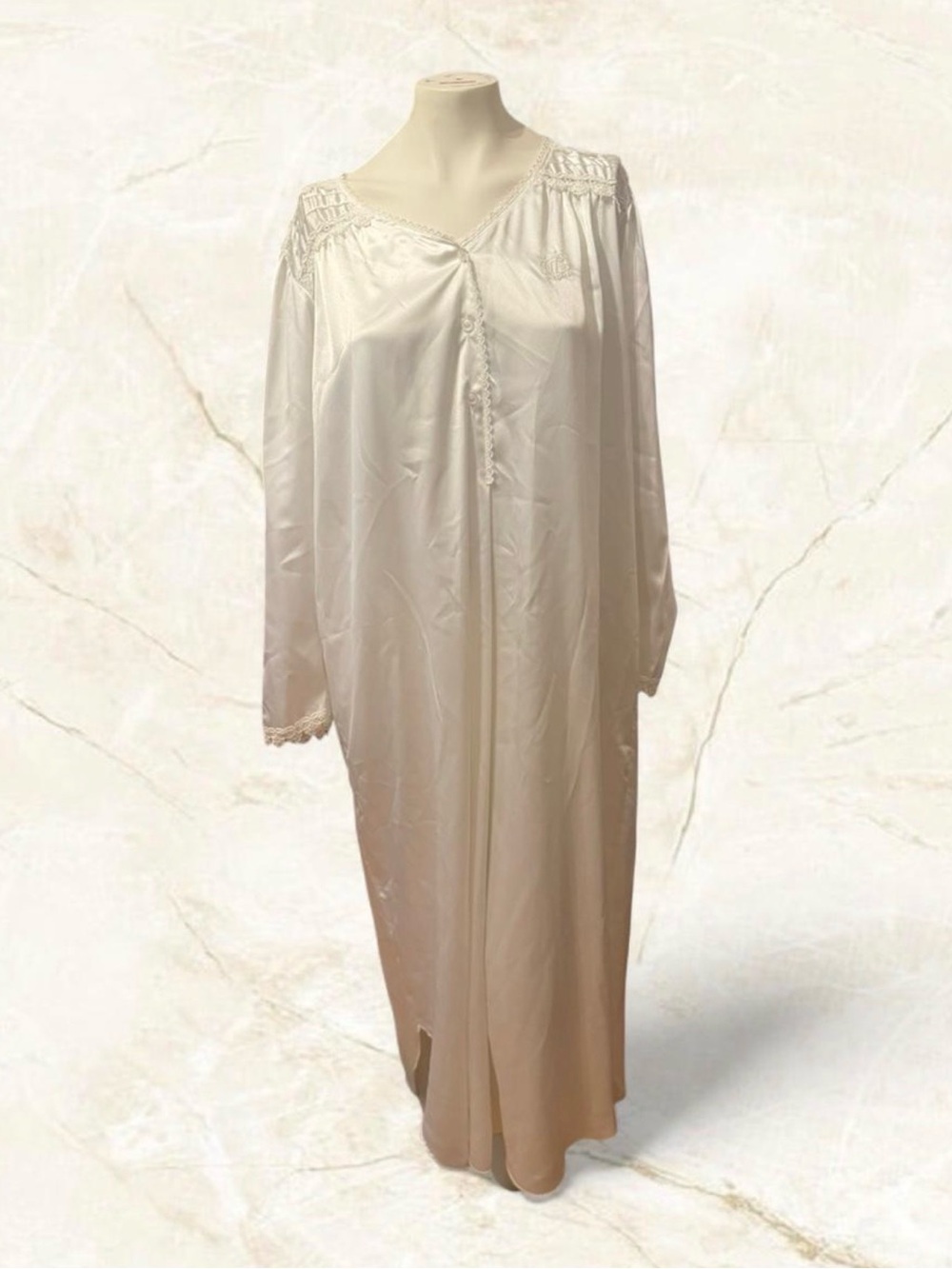 Vintage Christian Dior Nightgown Ivory Lace Maxi Cottagecore Bridal USA Large